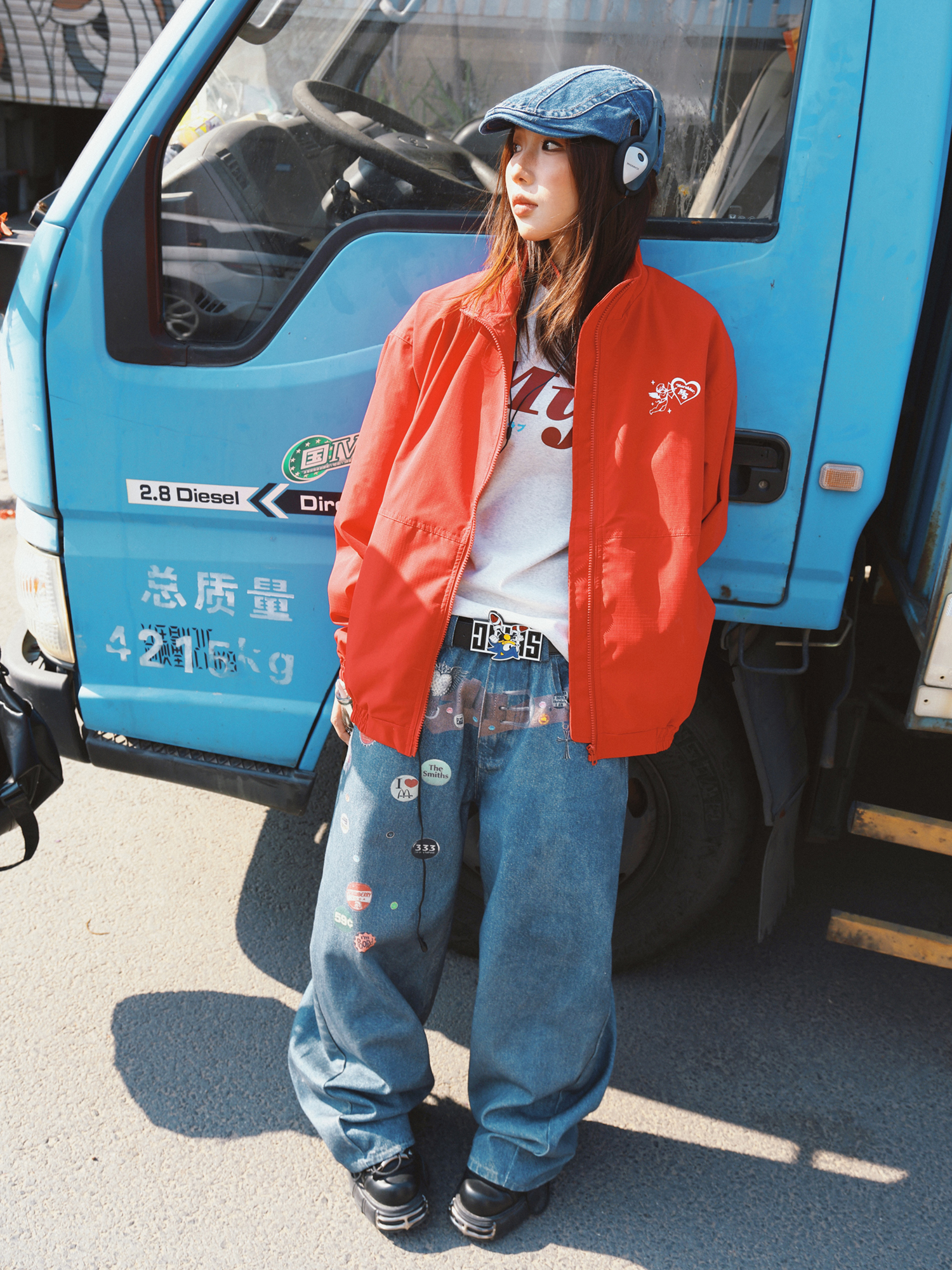 Red American Retro Letter Print Work Jacket for Women - Loose Fit Versatile Spring Jacket in Casual Style Red American Retro Letter Print Work Jacket for Women - Loose Fit Versatile Spring Jacket in Casual Style