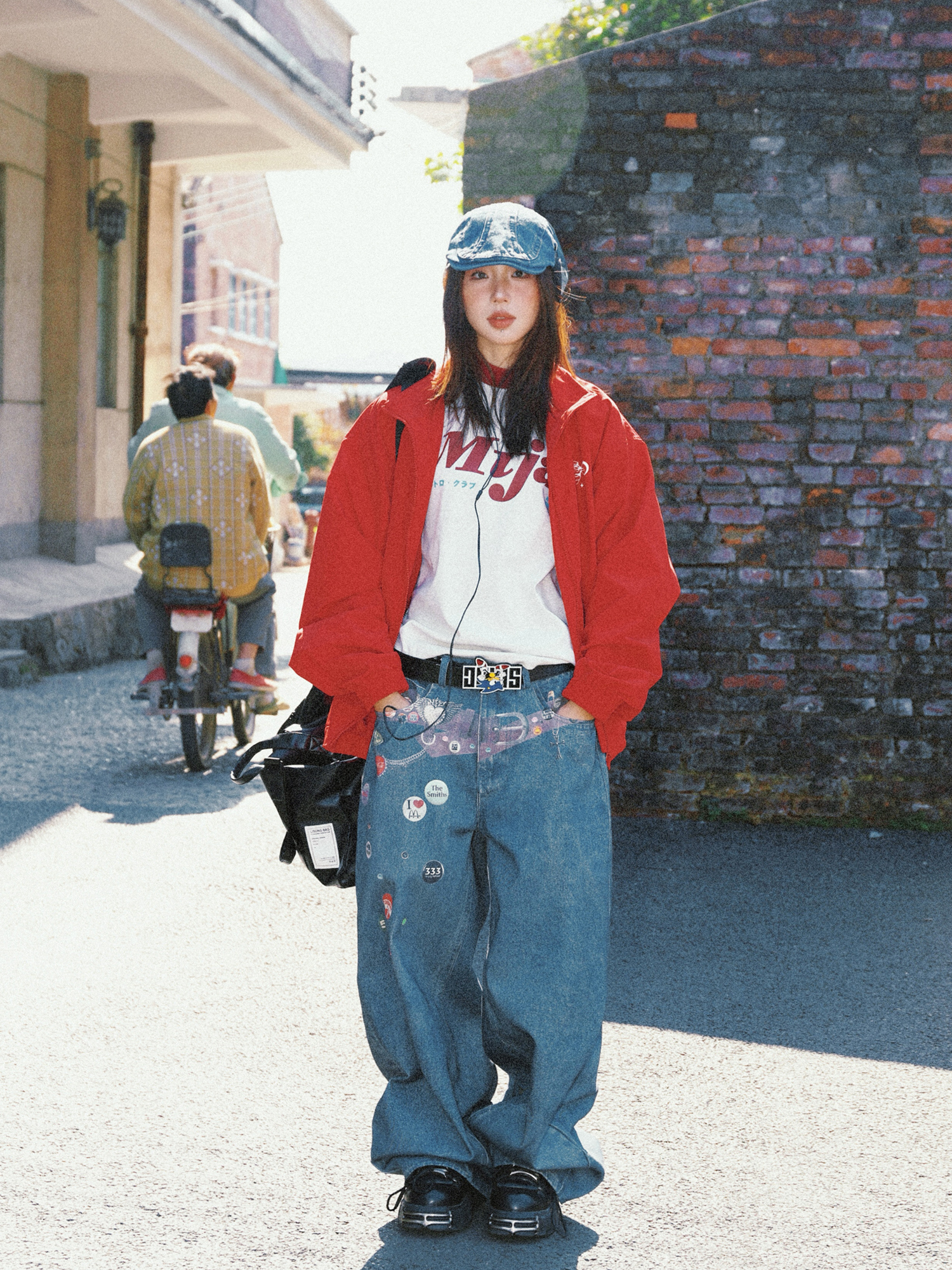 Red American Retro Letter Print Work Jacket for Women - Loose Fit Versatile Spring Jacket in Casual Style Red American Retro Letter Print Work Jacket for Women - Loose Fit Versatile Spring Jacket in Casual Style