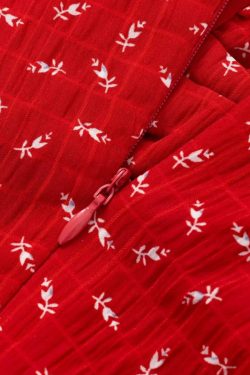 Red Floral Spaghetti Strap Dress for Women - 2025 Summer Ruffled Beach Vacation Dress in 90s Style