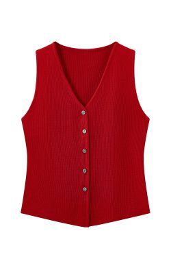 Red Hong Kong Style Sleeveless Top for Women - Summer V-Neck Slim Knit Vest - Casual Chic Fashion Essentials