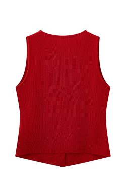 Red Hong Kong Style Sleeveless Top for Women - Summer V-Neck Slim Knit Vest - Casual Chic Fashion Essentials