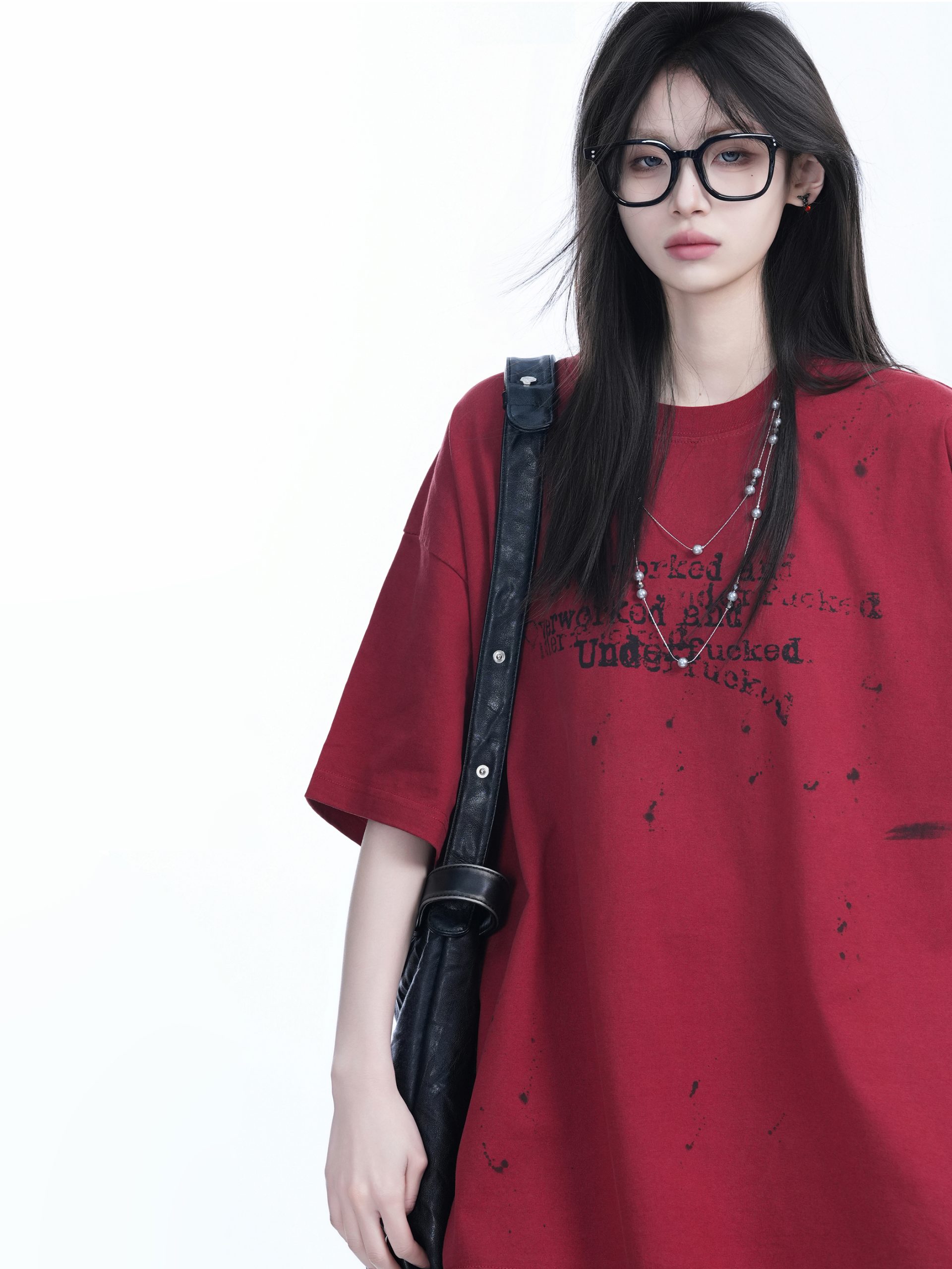 Red Ink Splash Design Short-Sleeve T-Shirt for Women - Trendy Summer Heavyweight Loose Fit, Casual Style Red Ink Splash Design Short-Sleeve T-Shirt for Women - Trendy Summer Heavyweight Loose Fit, Casual Style