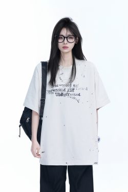 Red Ink Splash Design Short-Sleeve T-Shirt for Women - Trendy Summer Heavyweight Loose Fit, Casual Style