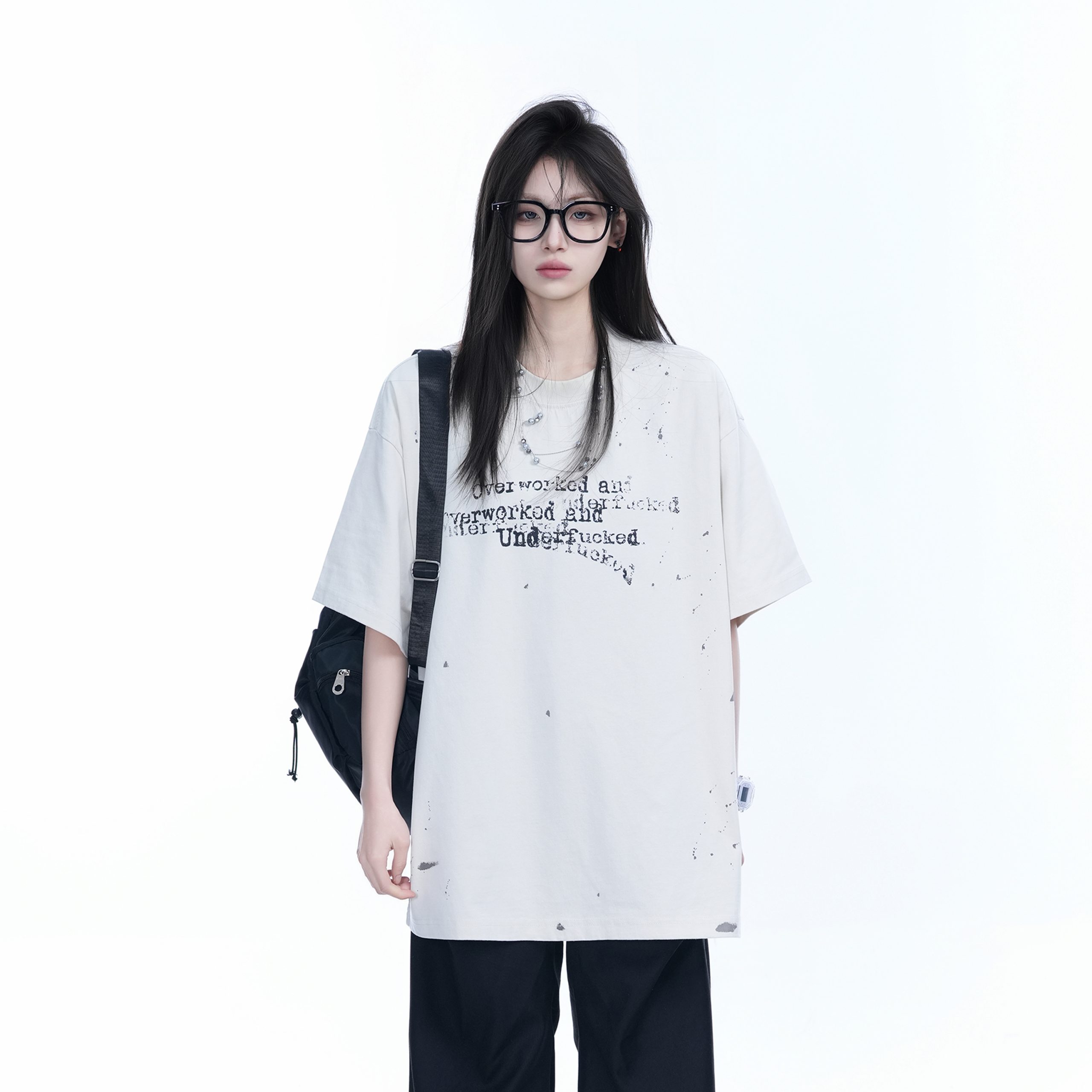 Red Ink Splash Design Short-Sleeve T-Shirt for Women - Trendy Summer Heavyweight Loose Fit, Casual Style Red Ink Splash Design Short-Sleeve T-Shirt for Women - Trendy Summer Heavyweight Loose Fit, Casual Style