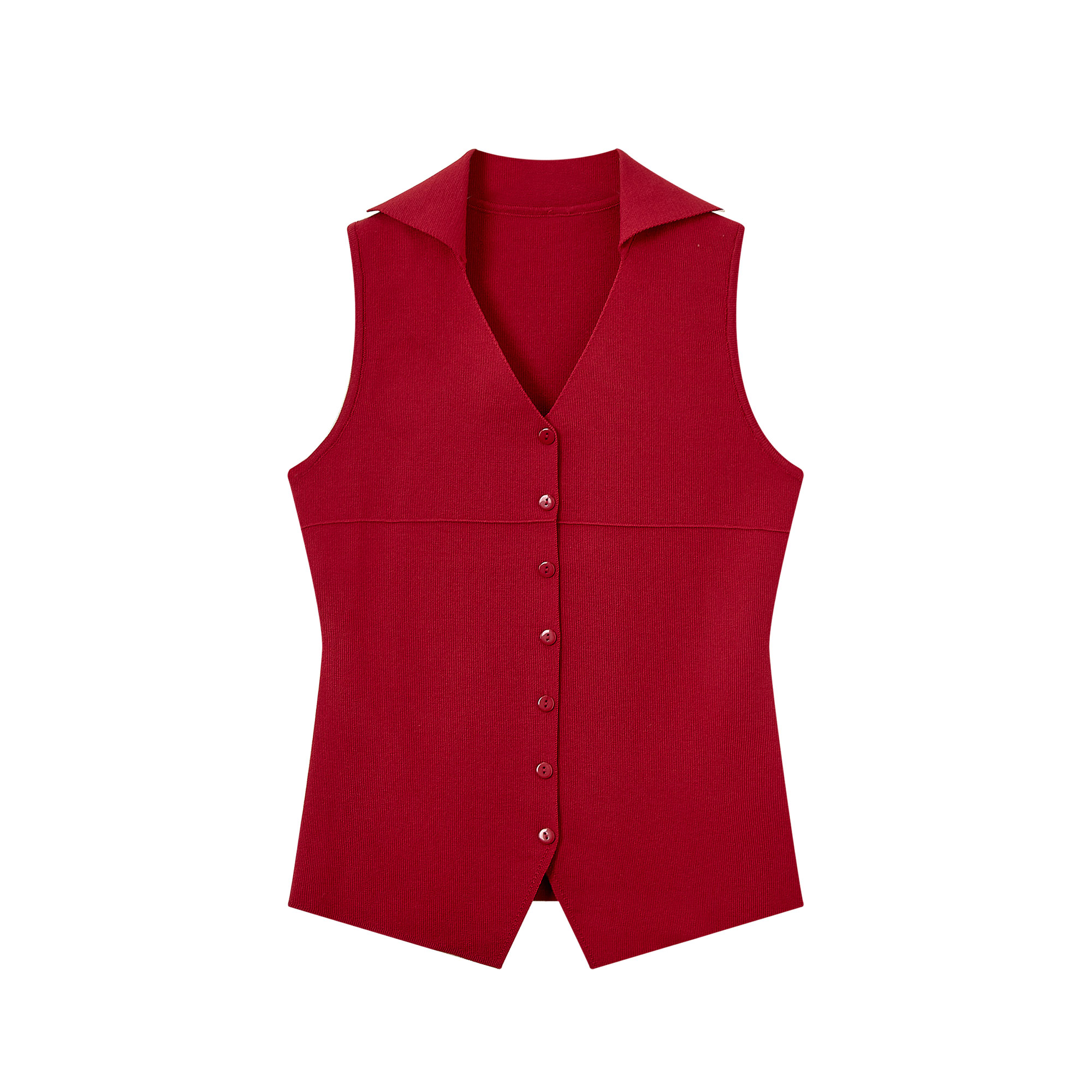 Red Knitted Vest Top for Women - 2025 Summer Polo Collar Sleeveless T-Shirt Blouse, Trendy Korean Style Fashion Red Knitted Vest Top for Women - 2025 Summer Polo Collar Sleeveless T-Shirt Blouse, Trendy Korean Style Fashion