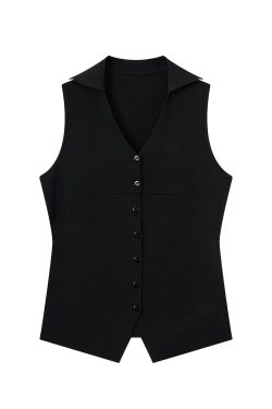 Red Knitted Vest Top for Women - 2025 Summer Polo Collar Sleeveless T-Shirt Blouse, Trendy Korean Style Fashion