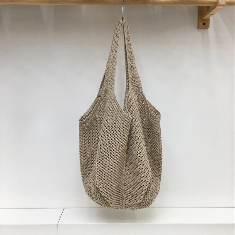 Red Large Hollow Woven Shoulder Bag - Casual Lazy Style, Handmade Korean Version 2025 Red Large Hollow Woven Shoulder Bag - Casual Lazy Style, Handmade Korean Version 2025