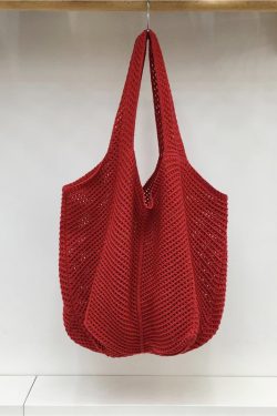Red Large Hollow Woven Shoulder Bag - Casual Lazy Style, Handmade Korean Version 2025