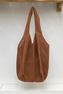 Red Large Hollow Woven Shoulder Bag - Casual Lazy Style, Handmade Korean Version 2025