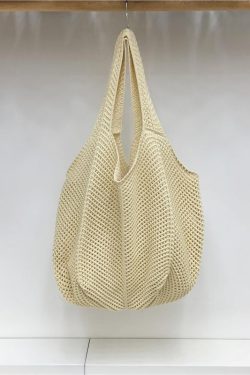 Red Large Hollow Woven Shoulder Bag - Casual Lazy Style, Handmade Korean Version 2025