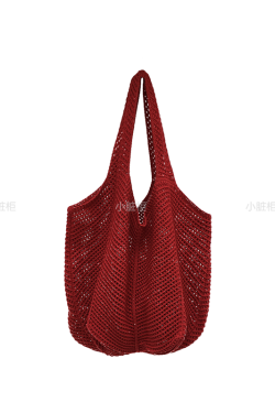 Red Large Hollow Woven Shoulder Bag - Casual Lazy Style, Handmade Korean Version 2025