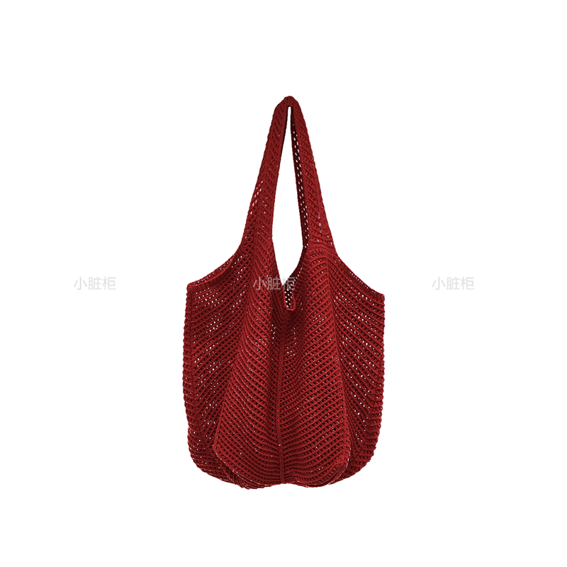 Red Large Hollow Woven Shoulder Bag - Casual Lazy Style, Handmade Korean Version 2025 Red Large Hollow Woven Shoulder Bag - Casual Lazy Style, Handmade Korean Version 2025