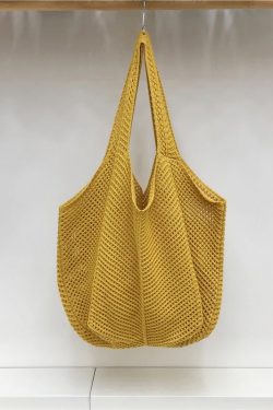 Red Large Hollow Woven Shoulder Bag - Casual Lazy Style, Handmade Korean Version 2025