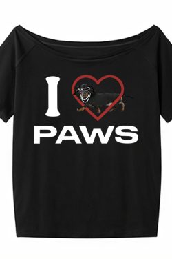 Red Off-Shoulder Short Sleeve Women's Summer T-Shirt with Sausage Dog Print - Casual Loose Fit Sexy American Style Top