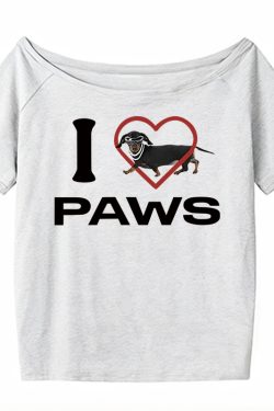 Red Off-Shoulder Short Sleeve Women's Summer T-Shirt with Sausage Dog Print - Casual Loose Fit Sexy American Style Top