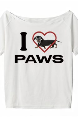 Red Off-Shoulder Short Sleeve Women's Summer T-Shirt with Sausage Dog Print - Casual Loose Fit Sexy American Style Top