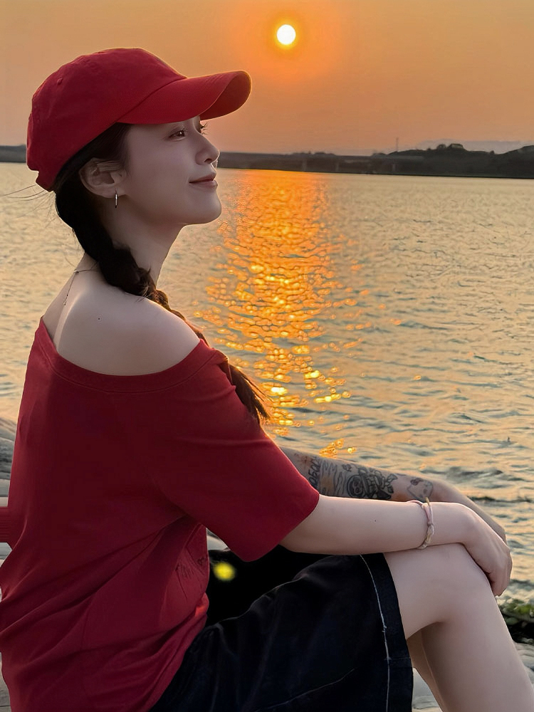 Red One-Shoulder Short Sleeve Women's Summer Letter Print Casual T-Shirt - Stylish Slanted Shoulder Top for Hot Girl Vibes Red One-Shoulder Short Sleeve Women's Summer Letter Print Casual T-Shirt - Stylish Slanted Shoulder Top for Hot Girl Vibes