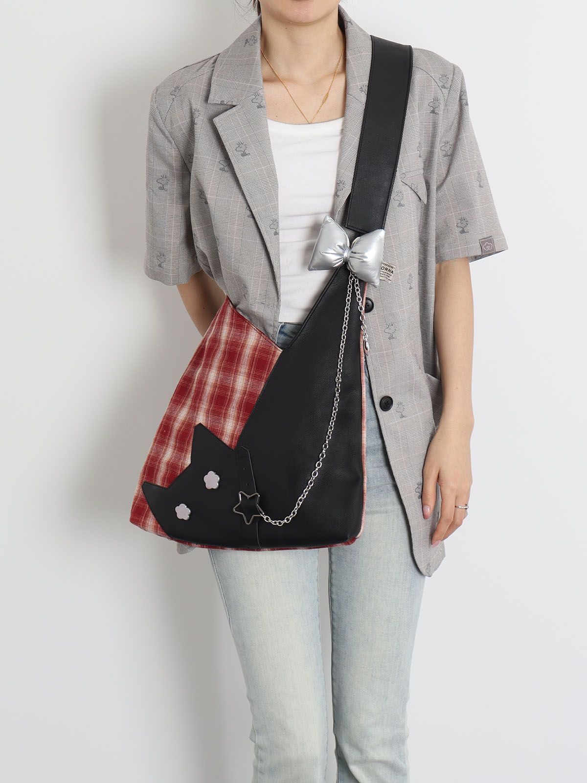 Red Plaid Crossbody Bag - Y2K Cat Underarm Bag for Spring/Summer Fashion Red Plaid Crossbody Bag - Y2K Cat Underarm Bag for Spring/Summer Fashion