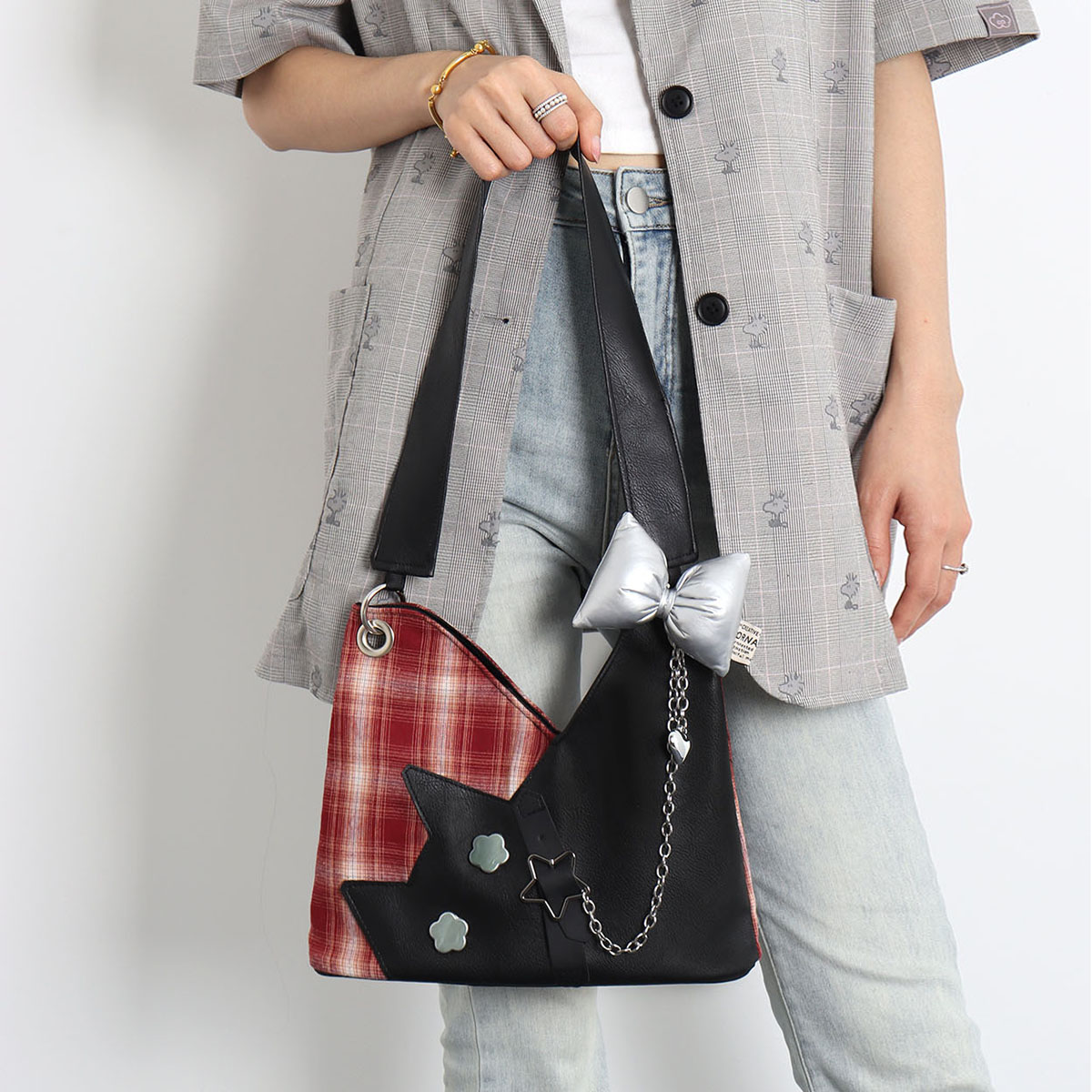 Red Plaid Crossbody Bag - Y2K Cat Underarm Bag for Spring/Summer Fashion Red Plaid Crossbody Bag - Y2K Cat Underarm Bag for Spring/Summer Fashion