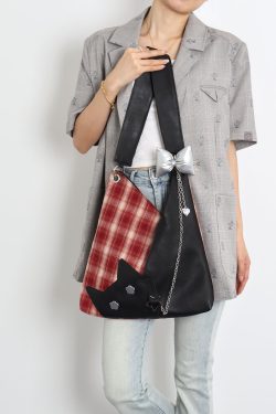 Red Plaid Crossbody Bag - Y2K Cat Underarm Bag for Spring/Summer Fashion