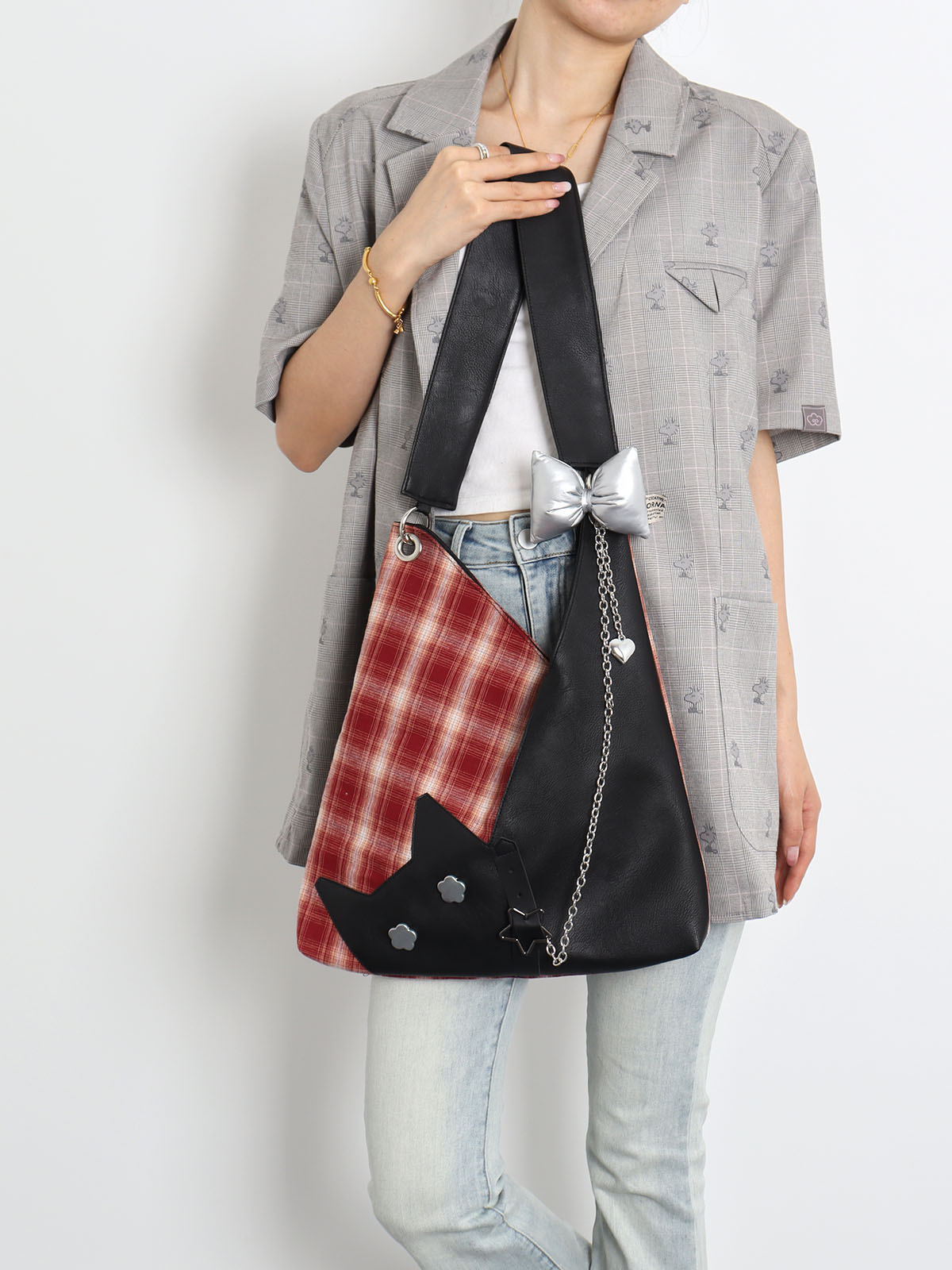 Red Plaid Crossbody Bag - Y2K Cat Underarm Bag for Spring/Summer Fashion Red Plaid Crossbody Bag - Y2K Cat Underarm Bag for Spring/Summer Fashion