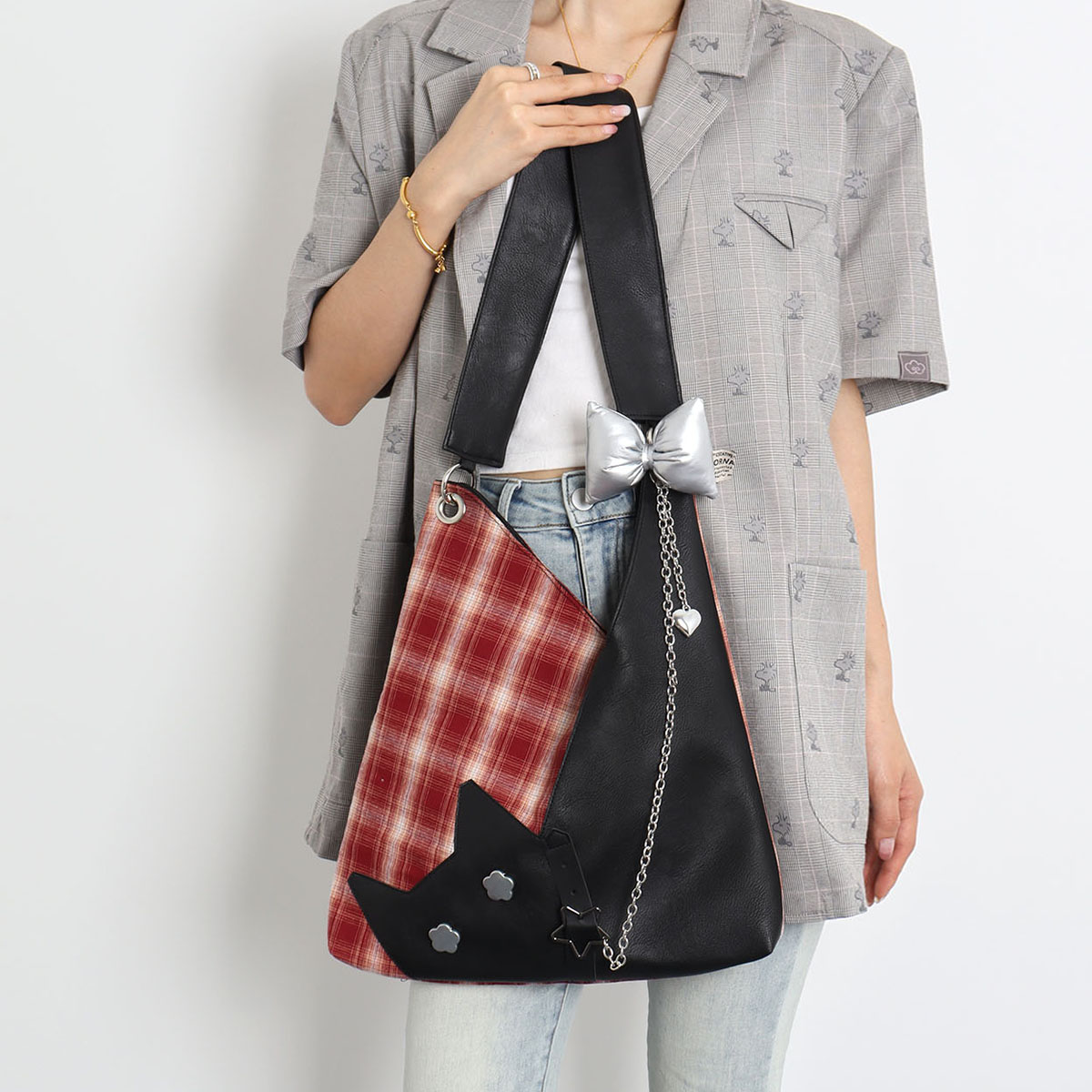 Red Plaid Crossbody Bag - Y2K Cat Underarm Bag for Spring/Summer Fashion Red Plaid Crossbody Bag - Y2K Cat Underarm Bag for Spring/Summer Fashion
