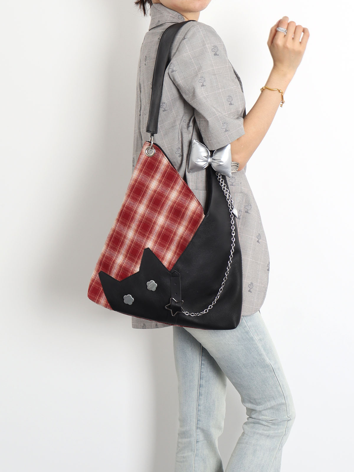 Red Plaid Crossbody Bag - Y2K Cat Underarm Bag for Spring/Summer Fashion Red Plaid Crossbody Bag - Y2K Cat Underarm Bag for Spring/Summer Fashion