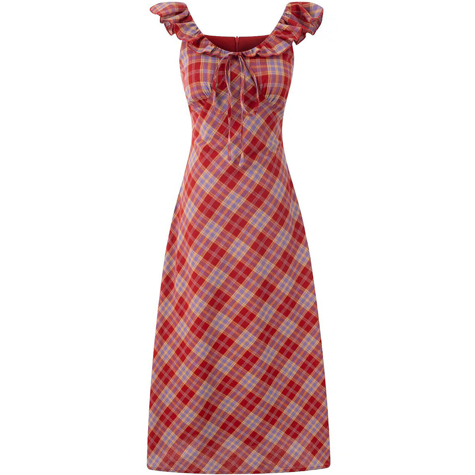 Red Plaid French V-Neck Summer Long Dress - 2025 New Arrival, Waist-Defining and Slimming, Perfect for Vacation Style Red Plaid French V-Neck Summer Long Dress - 2025 New Arrival, Waist-Defining and Slimming, Perfect for Vacation Style