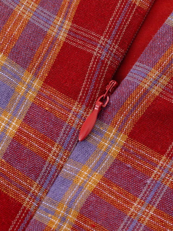 Red Plaid French V-Neck Summer Long Dress - 2025 New Arrival, Waist-Defining and Slimming, Perfect for Vacation Style Red Plaid French V-Neck Summer Long Dress - 2025 New Arrival, Waist-Defining and Slimming, Perfect for Vacation Style