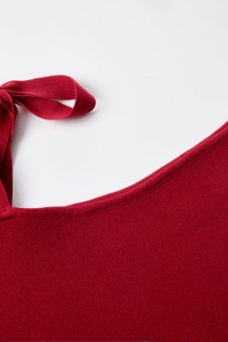 Red Pleated Waist-Cinching Sleeveless Tie Top Women's Summer Blouse - Floral Island Rose Style, Perfect for Y2K and Korean Fashion