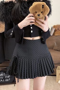 Red Polka Dot Pleated High-Waisted A-Line Skirt for Women - Spring Summer Fashion for Petite Figures