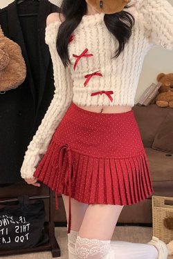 Red Polka Dot Pleated High-Waisted A-Line Skirt for Women - Spring Summer Fashion for Petite Figures