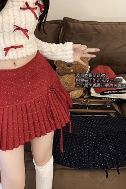 Red Polka Dot Pleated High-Waisted A-Line Skirt for Women - Spring Summer Fashion for Petite Figures