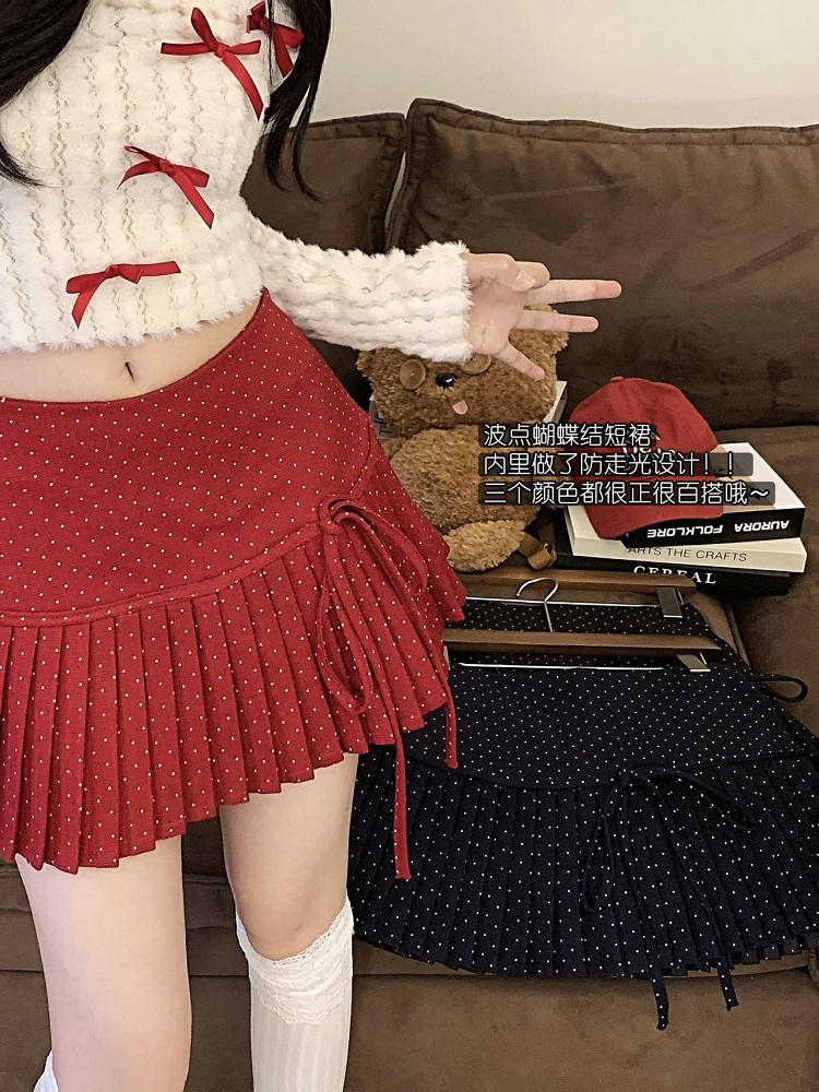 Red Polka Dot Pleated High-Waisted A-Line Skirt for Women - Spring Summer Fashion for Petite Figures Red Polka Dot Pleated High-Waisted A-Line Skirt for Women - Spring Summer Fashion for Petite Figures