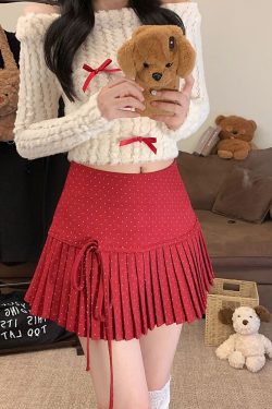 Red Polka Dot Pleated High-Waisted A-Line Skirt for Women - Spring Summer Fashion for Petite Figures