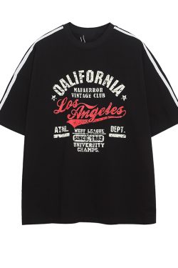 Red Retro Letter Print Short Sleeve T-Shirt for Women - Summer College Style, High-End Feel, Casual American Fashion