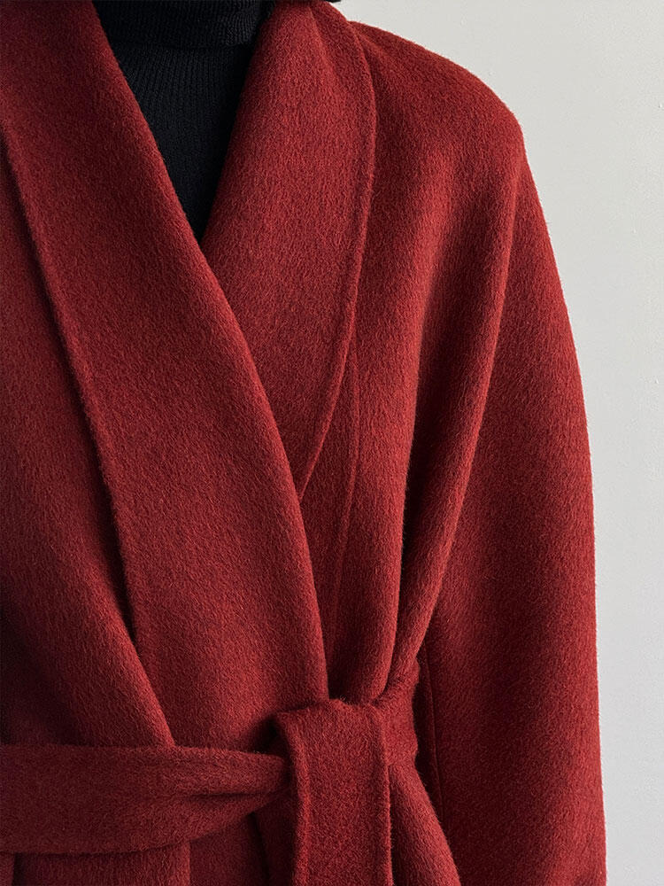 Red Reversible Cashmere Coat for Women - Autumn Winter 2024 Petite High-End Woolen Bathrobe Style Outerwear Red Reversible Cashmere Coat for Women - Autumn Winter 2024 Petite High-End Woolen Bathrobe Style Outerwear