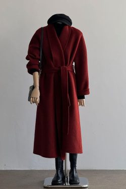 Red Reversible Cashmere Coat for Women - Autumn Winter 2024 Petite High-End Woolen Bathrobe Style Outerwear