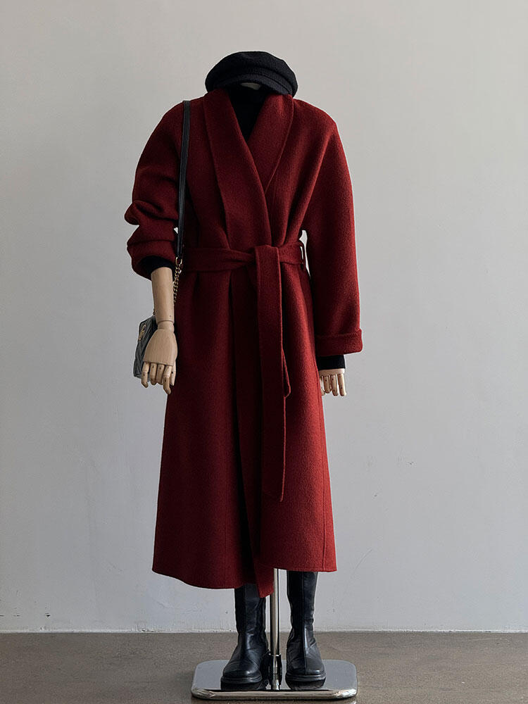 Red Reversible Cashmere Coat for Women - Autumn Winter 2024 Petite High-End Woolen Bathrobe Style Outerwear Red Reversible Cashmere Coat for Women - Autumn Winter 2024 Petite High-End Woolen Bathrobe Style Outerwear