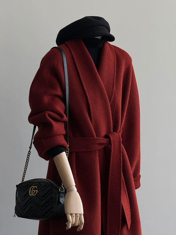 Red Reversible Cashmere Coat for Women - Autumn Winter 2024 Petite High-End Woolen Bathrobe Style Outerwear Red Reversible Cashmere Coat for Women - Autumn Winter 2024 Petite High-End Woolen Bathrobe Style Outerwear