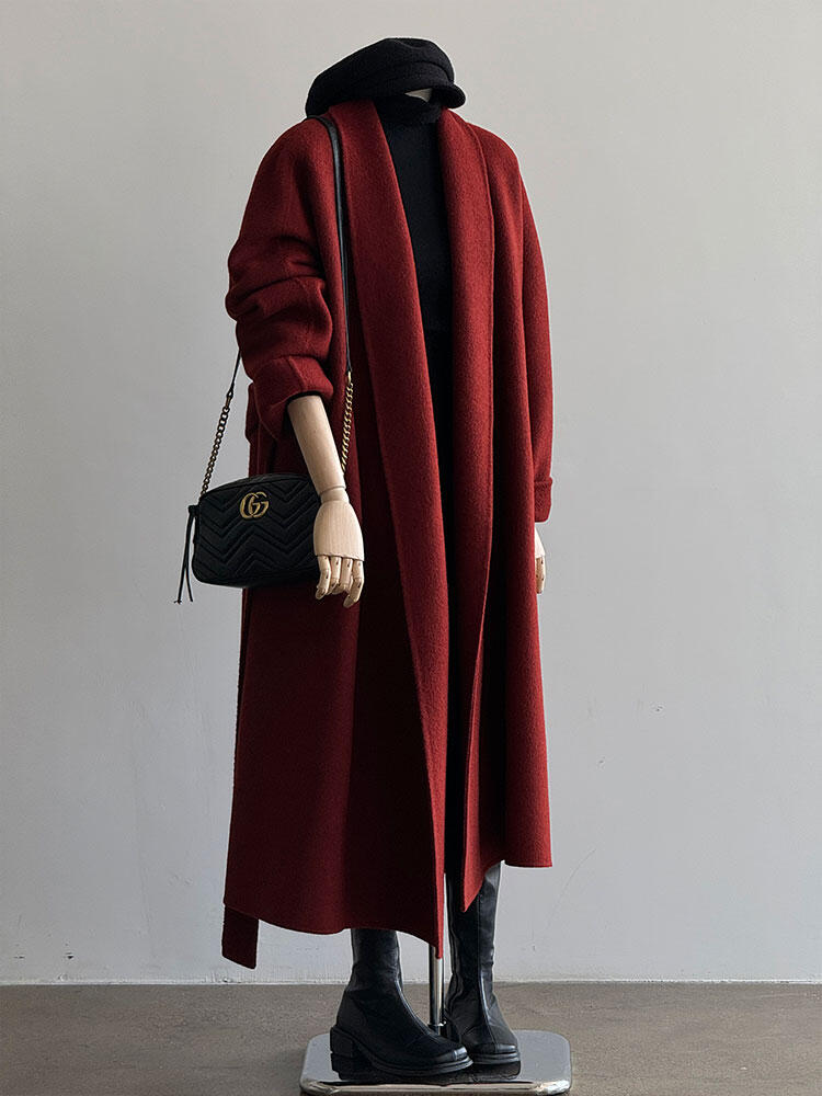 Red Reversible Cashmere Coat for Women - Autumn Winter 2024 Petite High-End Woolen Bathrobe Style Outerwear Red Reversible Cashmere Coat for Women - Autumn Winter 2024 Petite High-End Woolen Bathrobe Style Outerwear