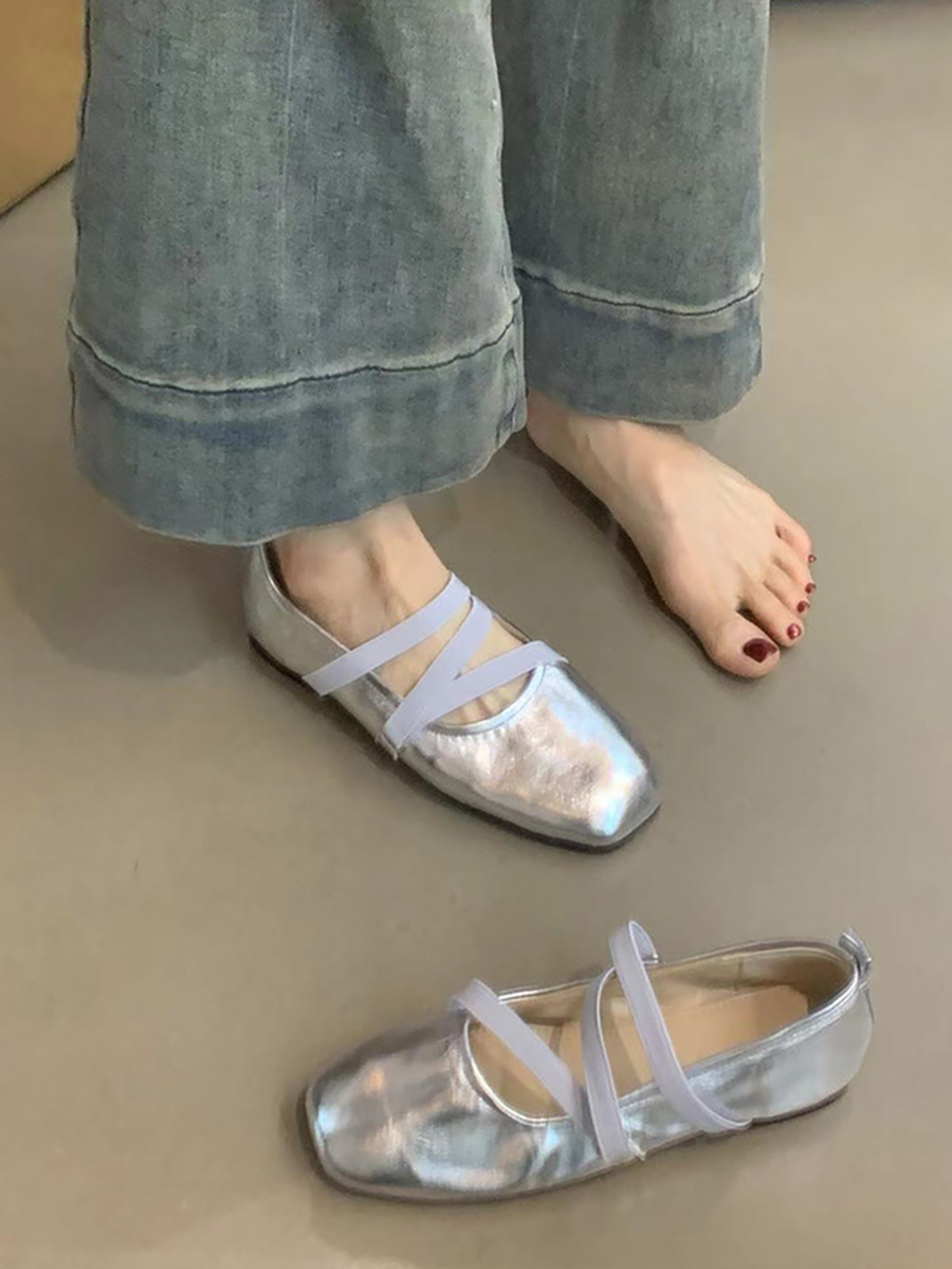 Red Sheepskin Mary Jane Flat Shoes for Women - French Cross Strap Shallow Mouth Evening Ballet Style Red Sheepskin Mary Jane Flat Shoes for Women - French Cross Strap Shallow Mouth Evening Ballet Style