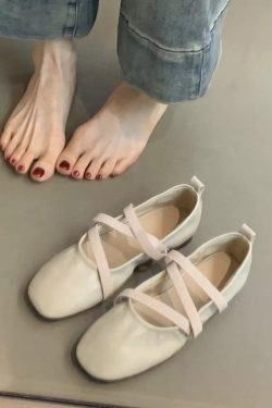 Red Sheepskin Mary Jane Flat Shoes for Women - French Cross Strap Shallow Mouth Evening Ballet Style