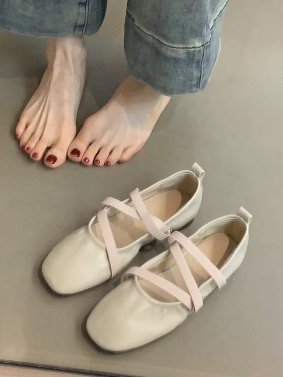 Red Sheepskin Mary Jane Flat Shoes for Women - French Cross Strap Shallow Mouth Evening Ballet Style Red Sheepskin Mary Jane Flat Shoes for Women - French Cross Strap Shallow Mouth Evening Ballet Style