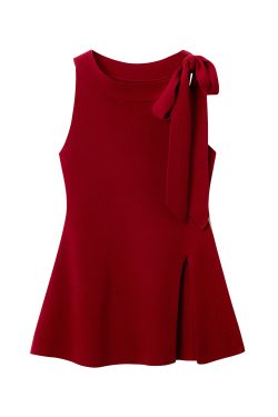 Red Sleeveless Split Back Top for Women, Summer Slim Fit Waist-Defining Blouse, Unique Sweet and Spicy Style