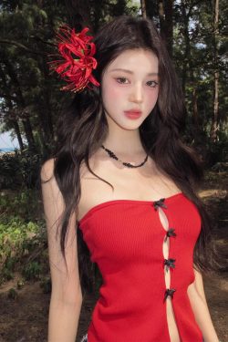 Red Strapless Top for Women - French Style Bow Hollow Design, Slim Fit, Trendy Spring Fashion