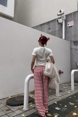 Red Striped Pants - Christmas Series, Festive Holiday Style, Cozy Winter Fashion, Trendy 90s Inspired Look