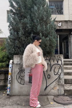 Red Striped Pants - Christmas Series, Festive Holiday Style, Cozy Winter Fashion, Trendy 90s Inspired Look