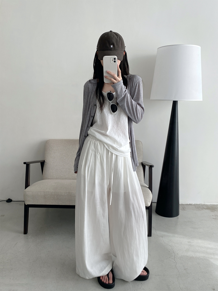 Relaxed Wide-Leg Linen Casual Pants - Comfortable Breathable Floor-Length Draping Trousers for Effortless Old Money Style Relaxed Wide-Leg Linen Casual Pants - Comfortable Breathable Floor-Length Draping Trousers for Effortless Old Money Style