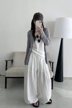 Relaxed Wide-Leg Linen Casual Pants - Comfortable Breathable Floor-Length Draping Trousers for Effortless Old Money Style